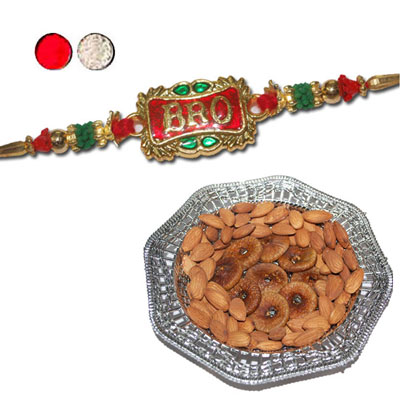"Rakhi - FR- 8220 A (Single Rakhi),  Dryfruit Thali - RD900 - Click here to View more details about this Product